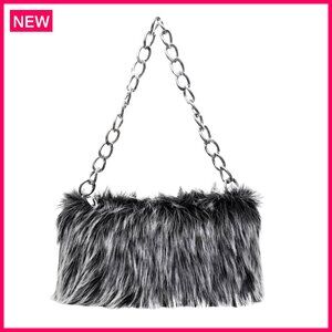 Faux Fur Shoulder Bag Tote Plush Chain Purse Satchel Handbag
